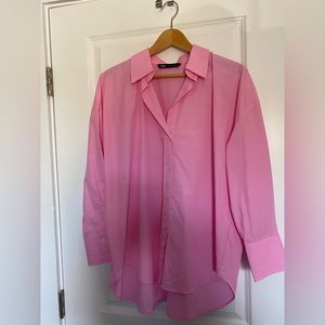 Zara Pink Oversized Button-Up Blouse